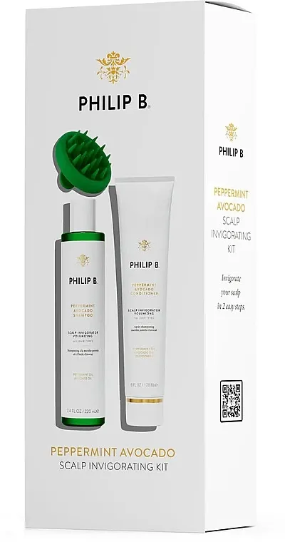 Philip B Peppermint Avocado Scalp Invigorating Kit (shmp/220ml + cond/178ml + h/massager/1pcs) Set