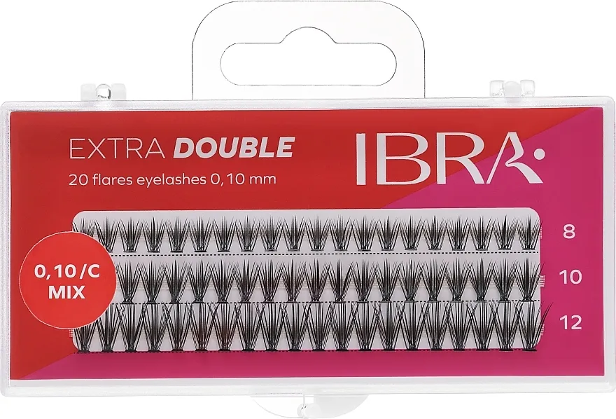 Pojedinačne umjetne trepavice S 0,1 mm, miks Ibra Extra Double 20 Flares Eyelash Mix