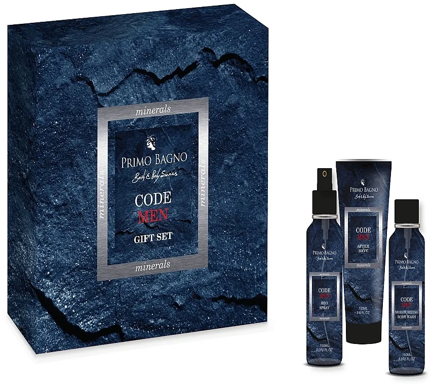 Primo Bagno Minerals Collection Code Men (sh/gel/150ml + aft/sh/gel/100ml + b/spray/150ml) Set