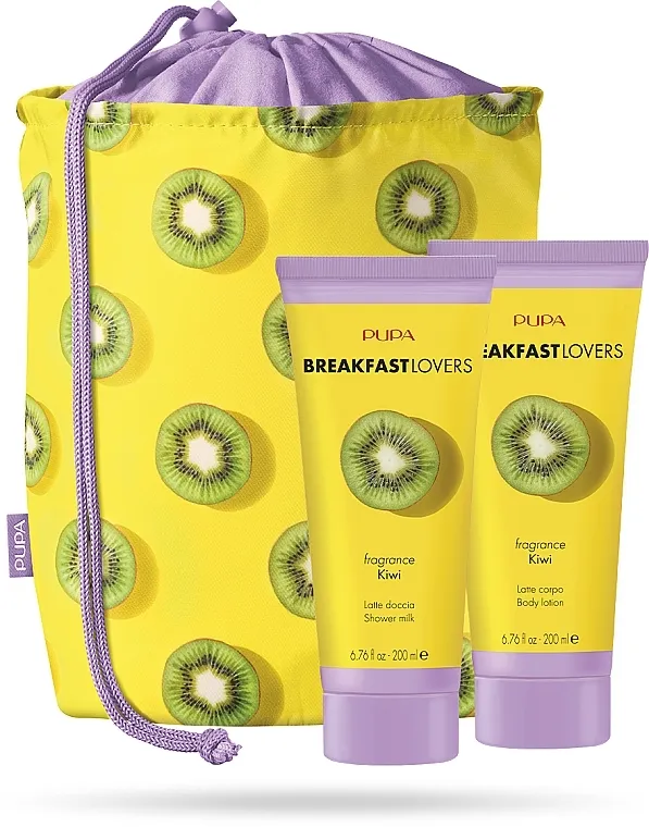 Pupa Breakfast Lovers Kiwi Kit 1 (sh/milk/200ml + b/lot/200ml + bag) Set