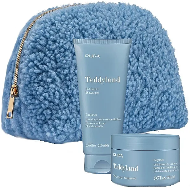 Pupa Teddyland Hazelnat Milk And Blue Chamomile (b/scrub/150ml + s/gel/200ml + bag) Komplet za telo