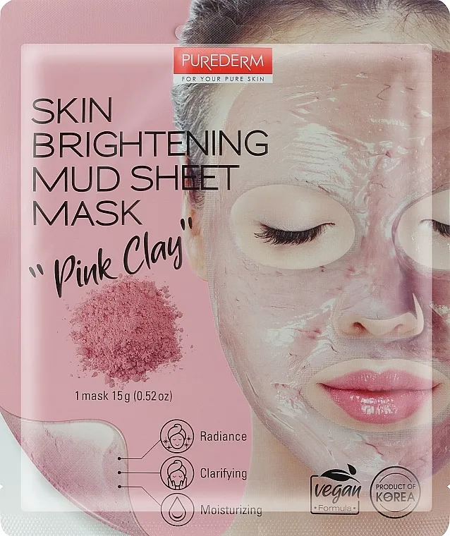 Purederm Brightening Mud Sheet Mask Blatna posvjetljujuća maska s ružičastom glinom "Pink Clay"