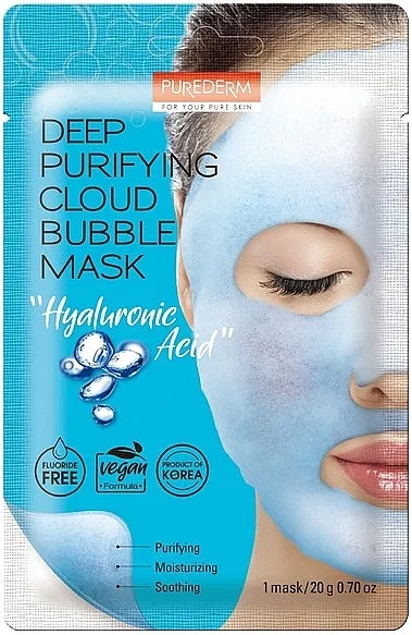 Purederm Deep Purifying Cloud Bubble Mask Hyaluronic Acid Maska za lice s mjehurićima s hijaluronskom kiselinom