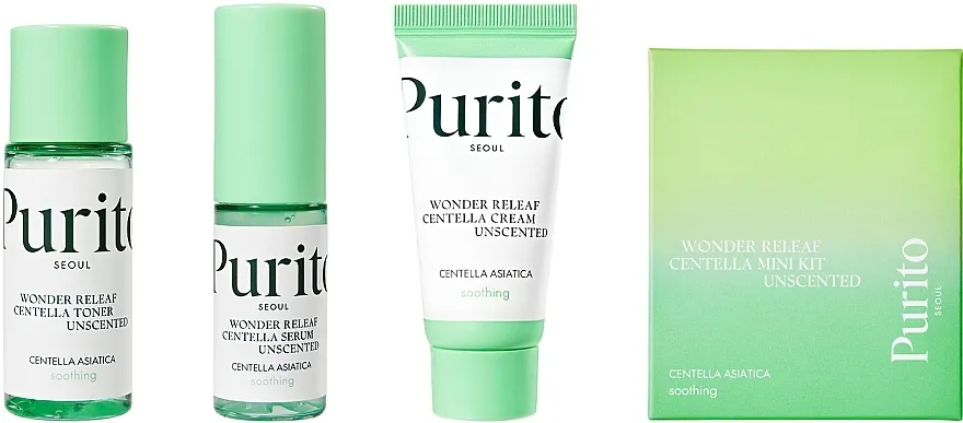 Purito Centella Unscented Mini Kit (toner/30ml + serum/15ml + cream/12ml) Set minijaturnih proizvoda sa centelom bez mirisa