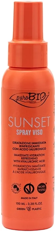PuroBIO Cosmetics Sunset Spray Osvježavajući sprej za lice sa hijaluronskom kiselinom