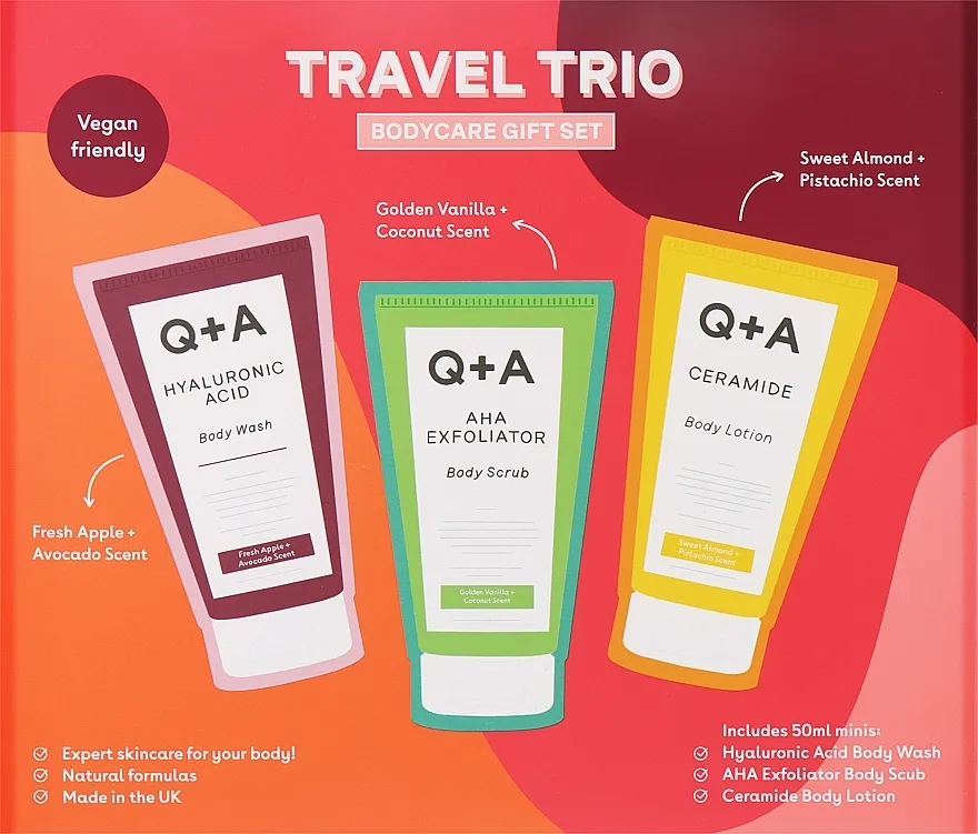 Q+A Travel Trio (b/wash/50ml + scr/50ml + b/lot/50ml) Set