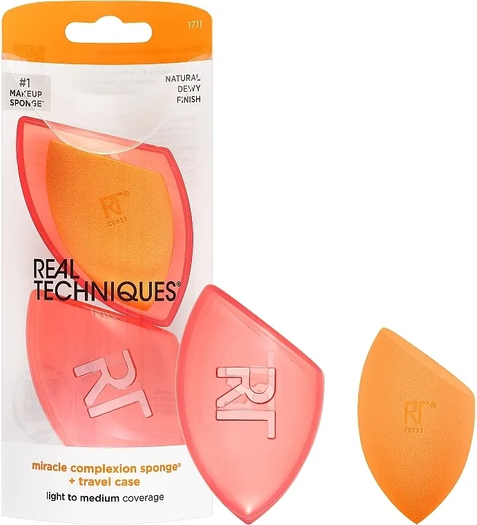 Real Techniques Miracle Complexion Sponge + Travel Sponge Case Spužvica za šminkanje s kontejnerom