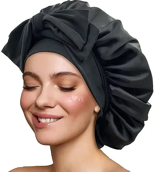 Satenski turban za kosu sa vezivanjem, crni Yeye Bonnet