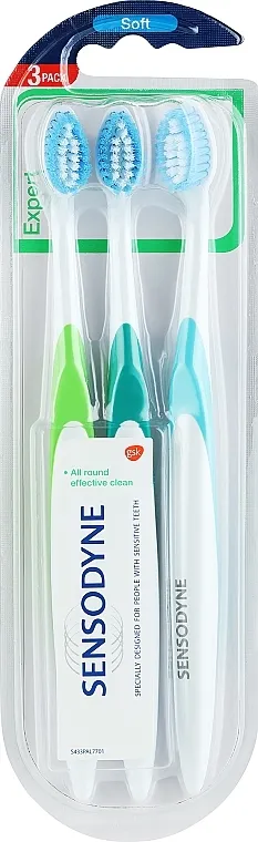 Sensodyne Expert Soft Set četkica za zube 'Delikatna nega', 3 kom., svetlozelena + zelena + plava