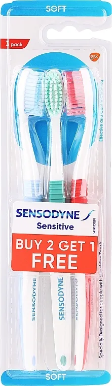 Sensodyne Sensitive Toothbrush 2+1 Pack Set četkica za zube, 3 komada, plava + zelena + crvena