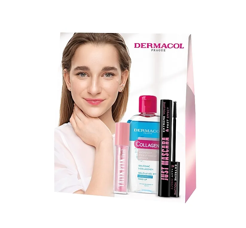 Set Dermacol Just Think Pink Set (mascara/12,5ml + lip/oil/4ml + remover/150ml)
