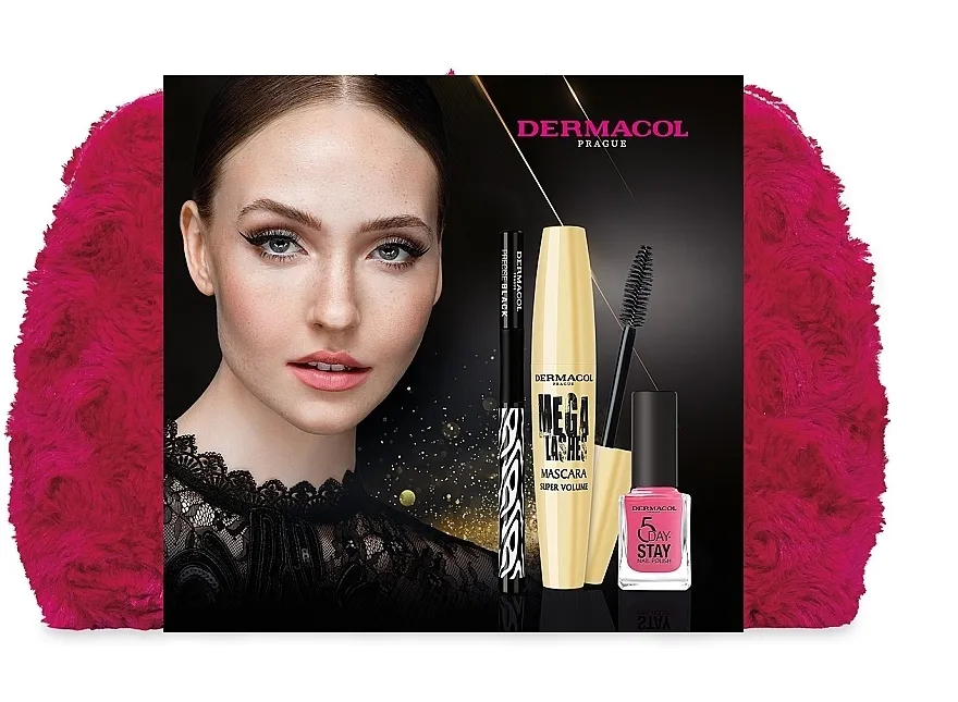 Set Dermacol Mega Lashes (mascara/13ml + eye/marker/1ml + nail/polish/11ml +pouch)