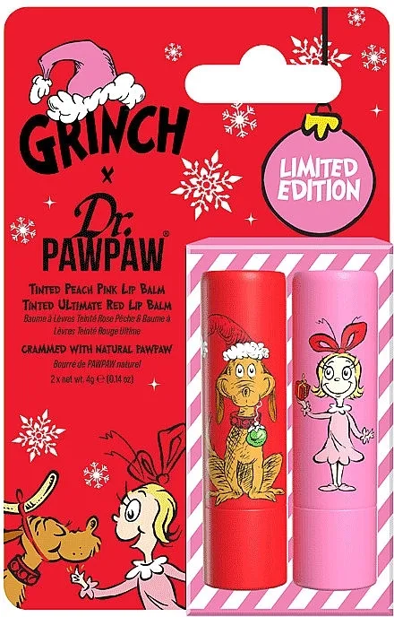 Set Dr. Pawpaw x The Grinch Peach Pink &amp; Ultimate Red Duo (lip/balm/4gx2)
