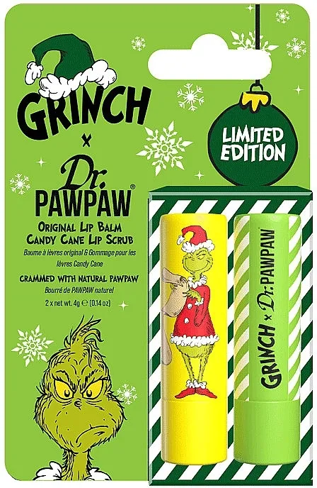 Set Dr. Pawpaw x The Grinch Sugar Scrub Stick &amp; Original Duo (lip/balm/4g + lip/scrub/4g)