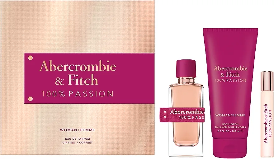 Set (edp/100ml + edp/15ml + b/lot/200ml) Abercrombie &amp; Fitch 100% Passion Woman
