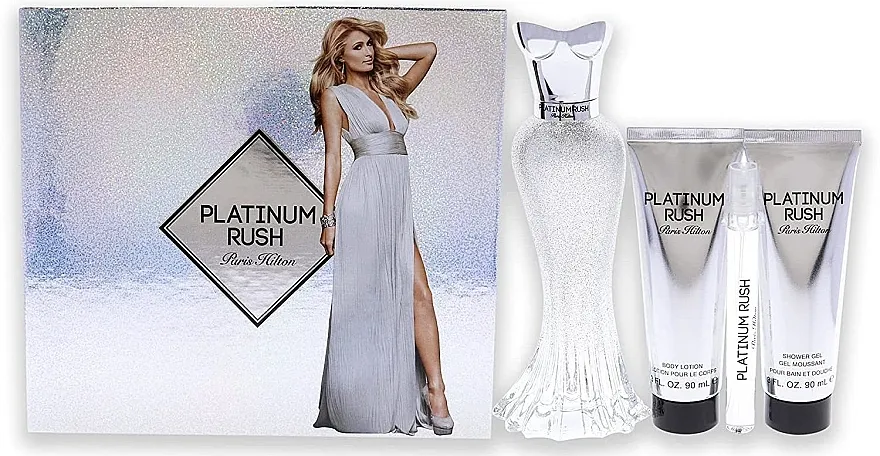 Set (edp/100ml + edp/mini/10ml + sh/gel/90ml + b/lot/90ml) Paris Hilton Platinum Rush