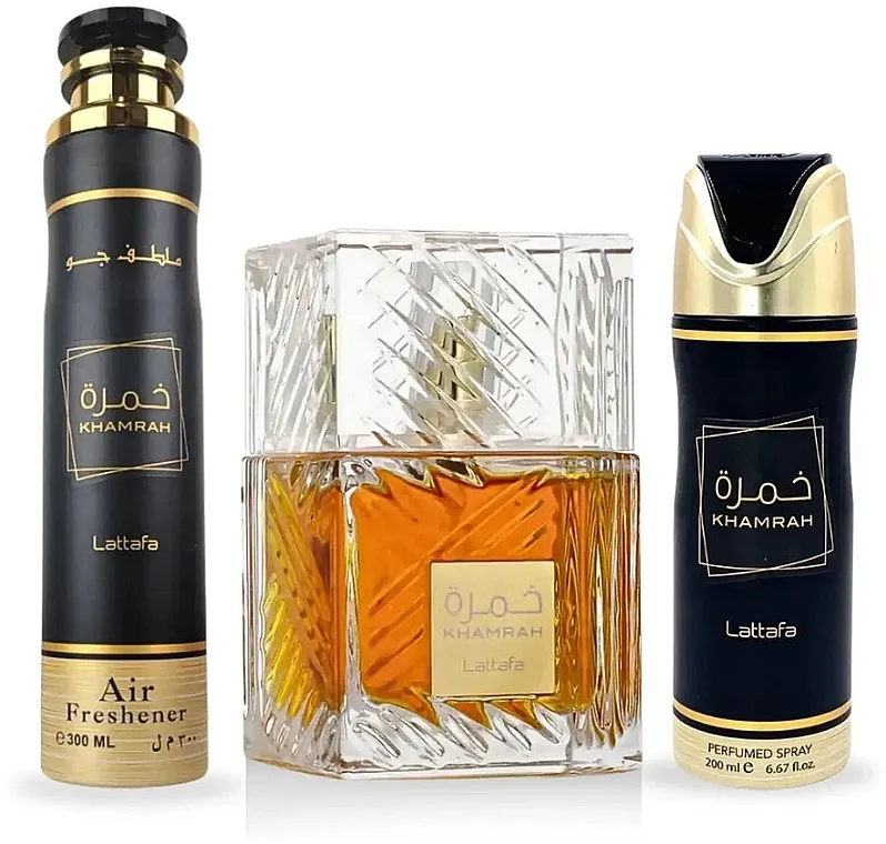Set (edp/100ml + sprej/300ml + b/sprej/200ml) Lattafa Perfumes Khamrah