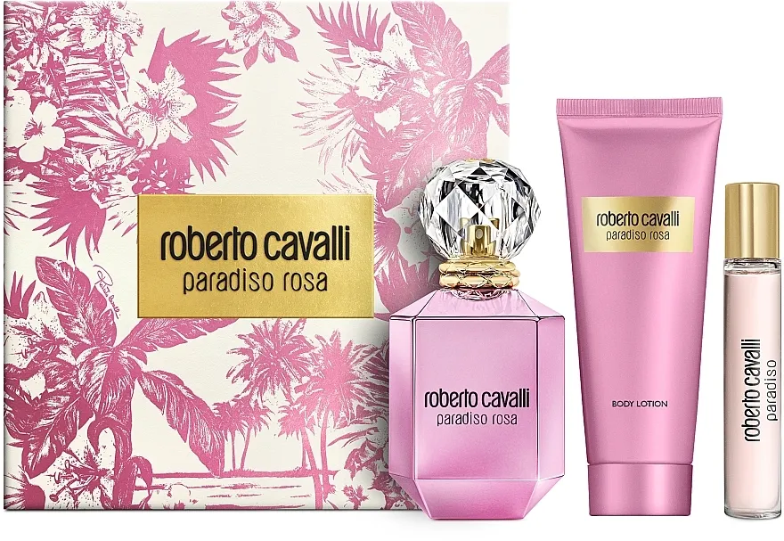 Set (edp/75ml + edp/15ml + b/losion/100 ml) Roberto Cavalli Paradiso Rosa