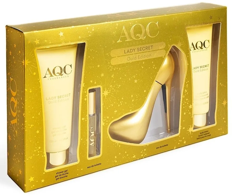 Set (edt/100 ml + edt/15 ml + sh/gel/120 ml + b/lotion/120 ml) AQC Fragances Lady Secret Gold