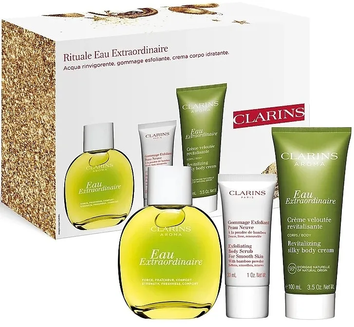 Set (edt/100ml + b/cr/100ml + b/scr/30ml) Clarins Eau Extraordinaire