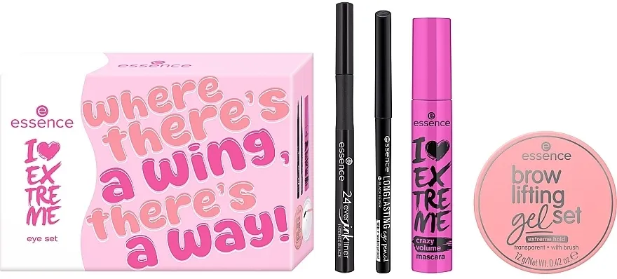 Set Essence I Love Extreme Eye Set (mascara/12ml + liner/1.2ml + eye/penc/0.28g + b/gel/12ml)