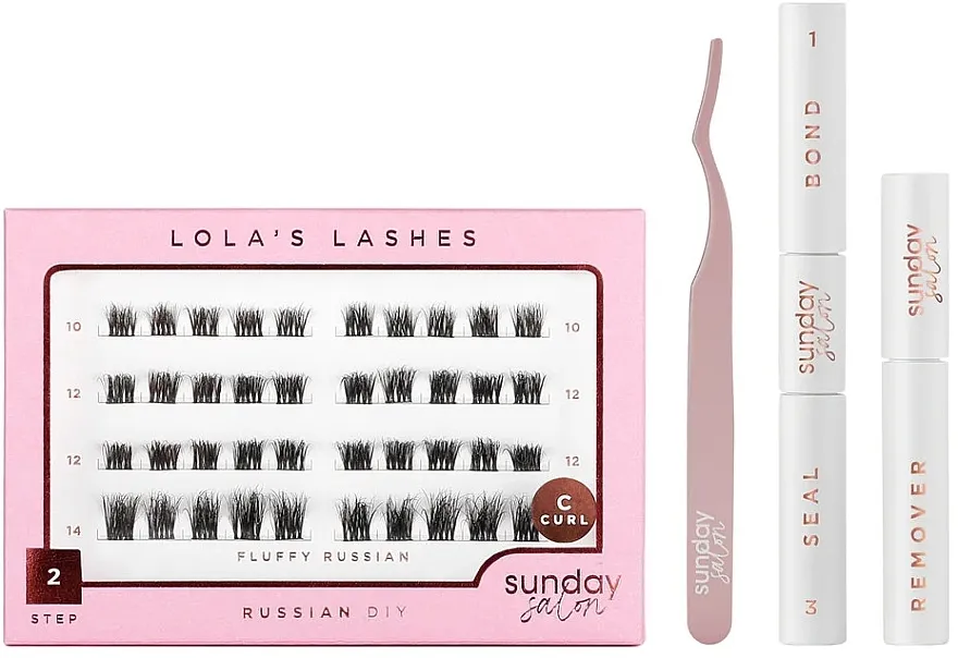 Set Lola's Lashes Fluffy Russian Diy Lash Extensions Starter Set (bond/seal/2x3.5ml + remover/4ml + eyelashes/40pcs + applicator/1pcs)