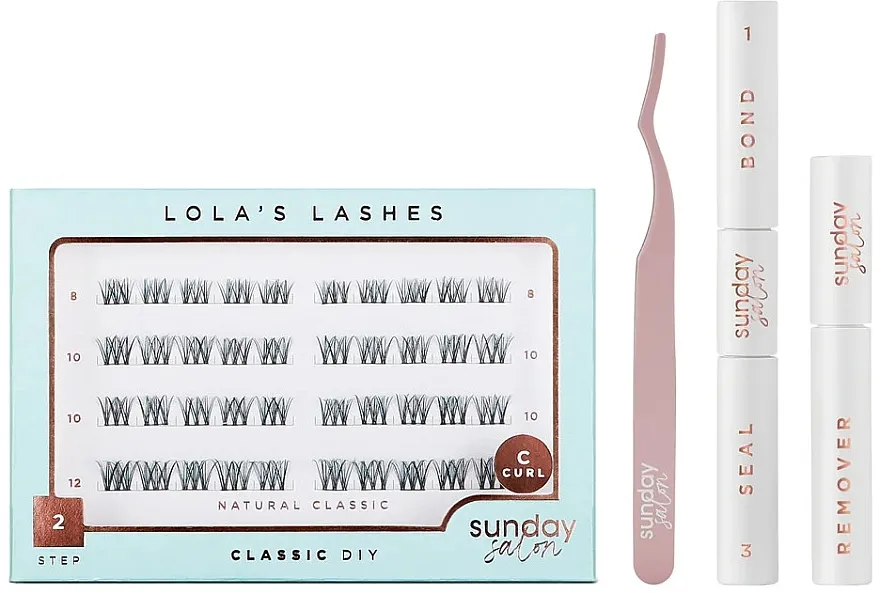 Set - <NAME_DESCR> Lola's Lashes Natural Classic Diy Lash Extensions Starter Set (bond/seal/2x3.5ml + remover/4ml + eyelashes/40pcs + applicator/1pcs)