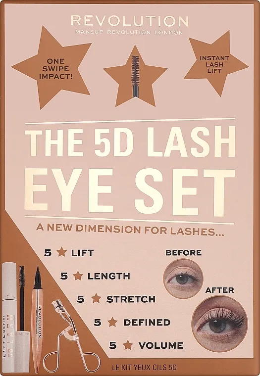 Set Makeup Revolution 5D Lash Eye Gift (eyelash/curler/1pc + mascara/14ml + eyeliner/0.8ml)
