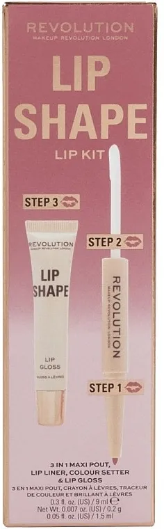 Set Makeup Revolution Lip Shape Rose Pink (lip/liner/0.2g + colour/setter/1.5ml + lip/gloss/9ml)