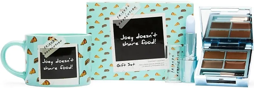 Set Makeup Revolution X Friends Joey Doesn't Share Food Trio (eye/brow/kit/3.7g + lip/balm/3.5g + mug/1pc)