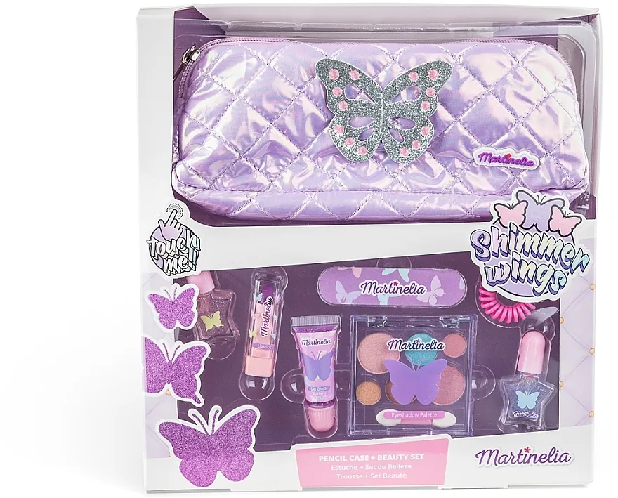 Set Martinelia Shimmer Wings Pencil Case &amp; Beauty (hair/elastics/1pcs + lipgloss/1pcs + lipstick/1pcs + nail/polish/2pcs + nail/file/1pcs + eyeshadow/palette/1pcs + bag)