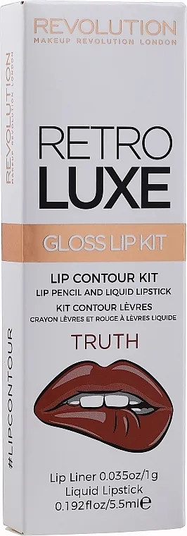 Set šminke za usne Makeup Revolution Retro Luxe Gloss (lipstick/5,5ml + l/pencil/1g)