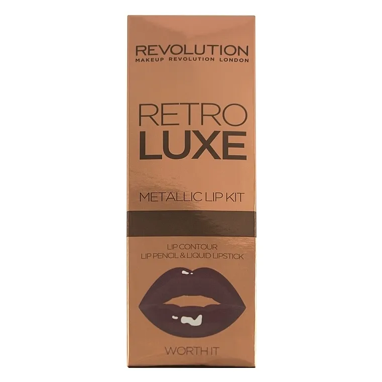 Set šminke za usne Makeup Revolution Retro Luxe Metallic (lipstick/5.5ml + l/pencil/1g)