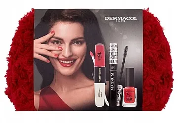 Set - NAME_DESCR Dermacol Magnum Beauty Set (mascara/9ml + lipstick/8ml + nail/polish/11ml + bag/1pcs)
