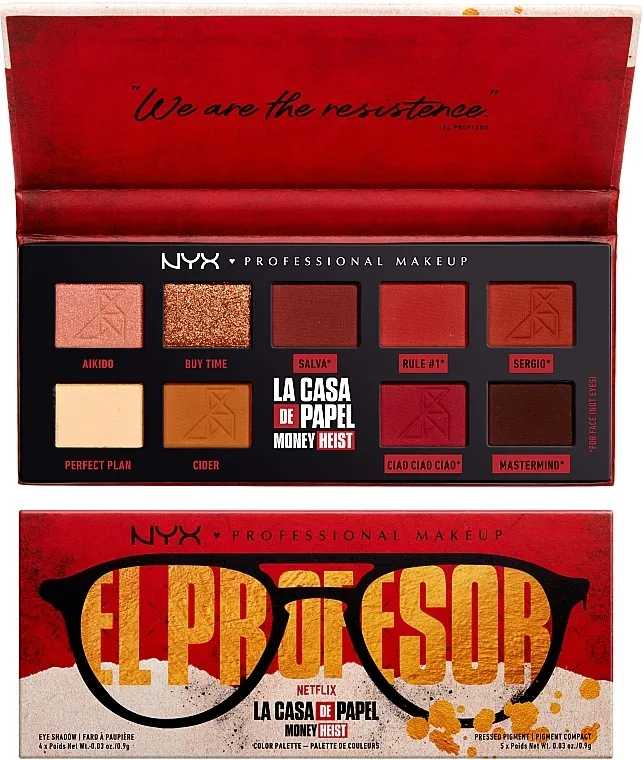 Set NYX Professional Makeup El Proffesor La Casa De Papel Money Heist Color Palette (eye shadow/4x0.9g + pressed pigment/5x0.9g)