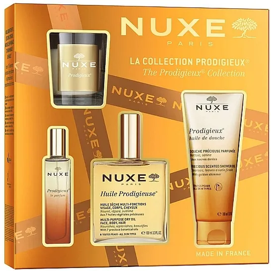 Set (parfem/15ml + ulje/100ml + gel za tuširanje/100ml + sveća/60g) Nuxe Prodigieux