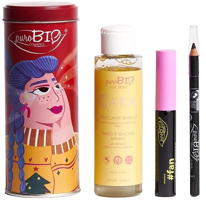 Set PuroBio Cosmetics Red Box Make-Up &amp; Cleanser In A Set (mascara/8ml + eye/pencil/1.3g + remover/100ml)