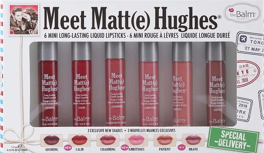 Set tečnih mat ruževa theBalm Meet Matt(e) Hughes® Special Delivery (lipstick/6x1,2ml)