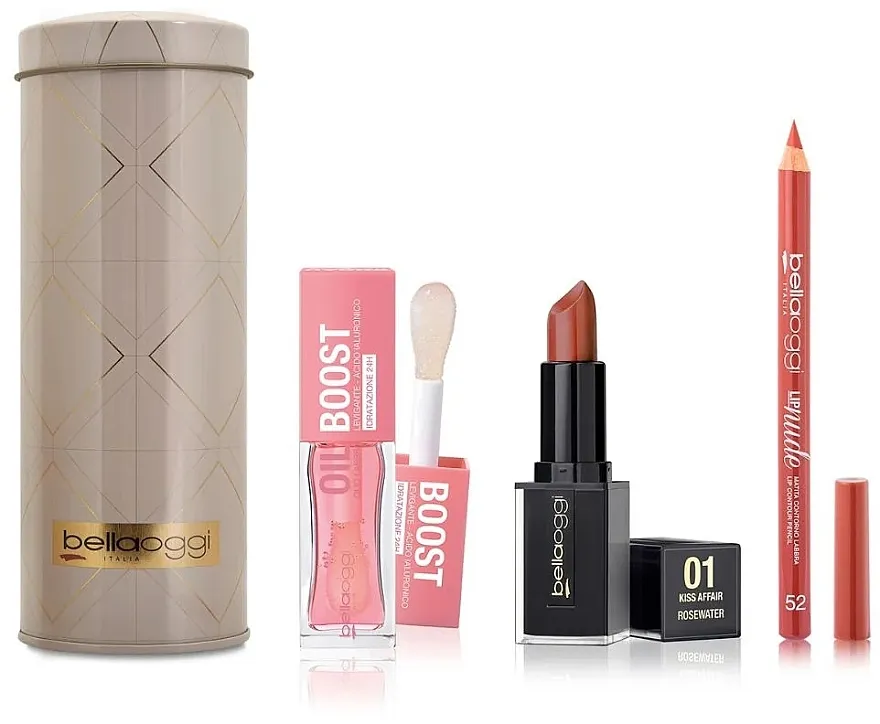 Set Ugaona garnitura sa stolom Bellaoggi Lips On Top Kit (lip/oil/5.3ml + lipstick/4ml + lip/liner/1.1g)