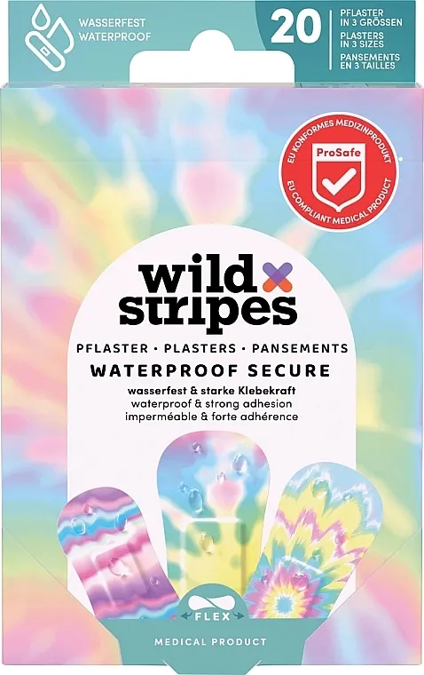 Set vodootpornih flastera, 20 kom. Wild Stripes Plasters Waterproof Secure Rainbow