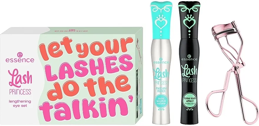 Set za šminku Essence Lash Princess Lengthening Eye Set Crown Worthy Lashes (primer/9ml + mascara/12ml + curler)