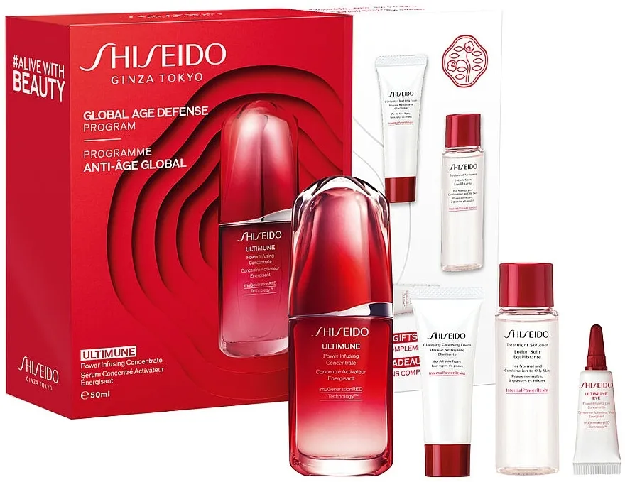 Shiseido Ultimune Global Age Defense Program (f/conc/50ml + f/foam/15ml + softner/30ml + eye/conc/3ml) Set