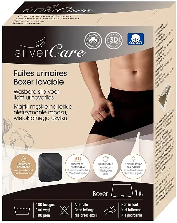 Silver Care Upijajući muški bokserice, crne