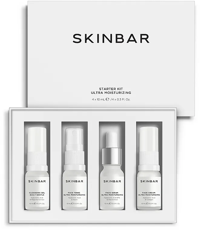 SKINBAR Starter Kit (gel/10ml + tonic/10ml + serum/10ml + cream/10ml) Početni set za svakodnevnu negu