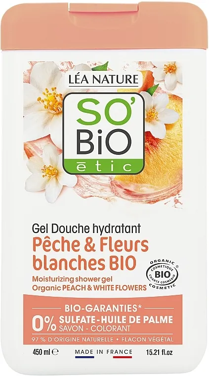 So'Bio Etic Moisturising Peach &amp; White Flowers Shower Gel Hidratantni gel za tuširanje Breskva i beli cvetovi