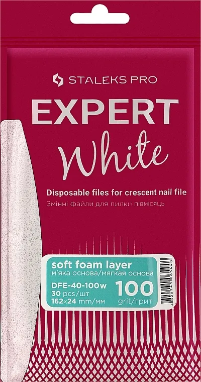 Staleks Pro Expert 40 White (30kom) Set uklonjivih datoteka za mekanu mjesečevu datoteku, bijelu, 100 granulacija, 30 kom.
