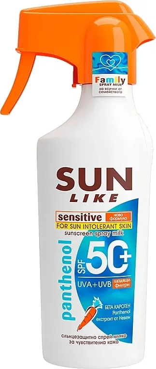 Sun Like Sensitve Sunscreen Spray Milk Panthenol Sprej-mleko za osetljivu kožu sa pantenolom SPF50+