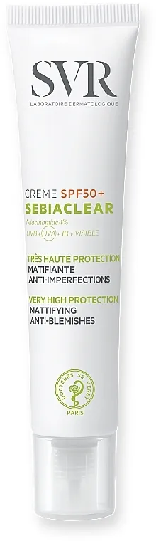 SVR Sebiaclear Cream SPF50+ Very High Protection Matirajuća krema za sunčanje za problematičnu kožu lica