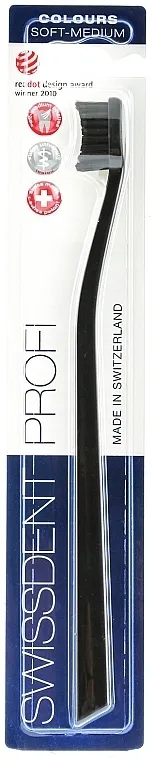 SWISSDENT Profi Colours Soft-Medium Toothbrush Black&amp;Black Četkica za zube, srednje meka, crna