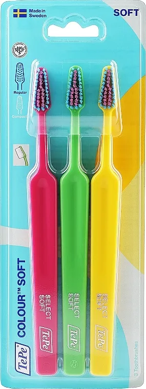 TePe Colour Soft Set četkica za zube, 3 komada, malina+zelena+žuta